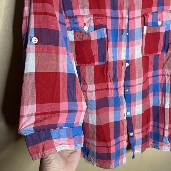 Croft & Barrow Pink Blue And White Plaid Lightweight Flannel Shirt - Picture 2 of 6
